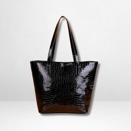 Roomy Black Crocodile Leather Tote Bag