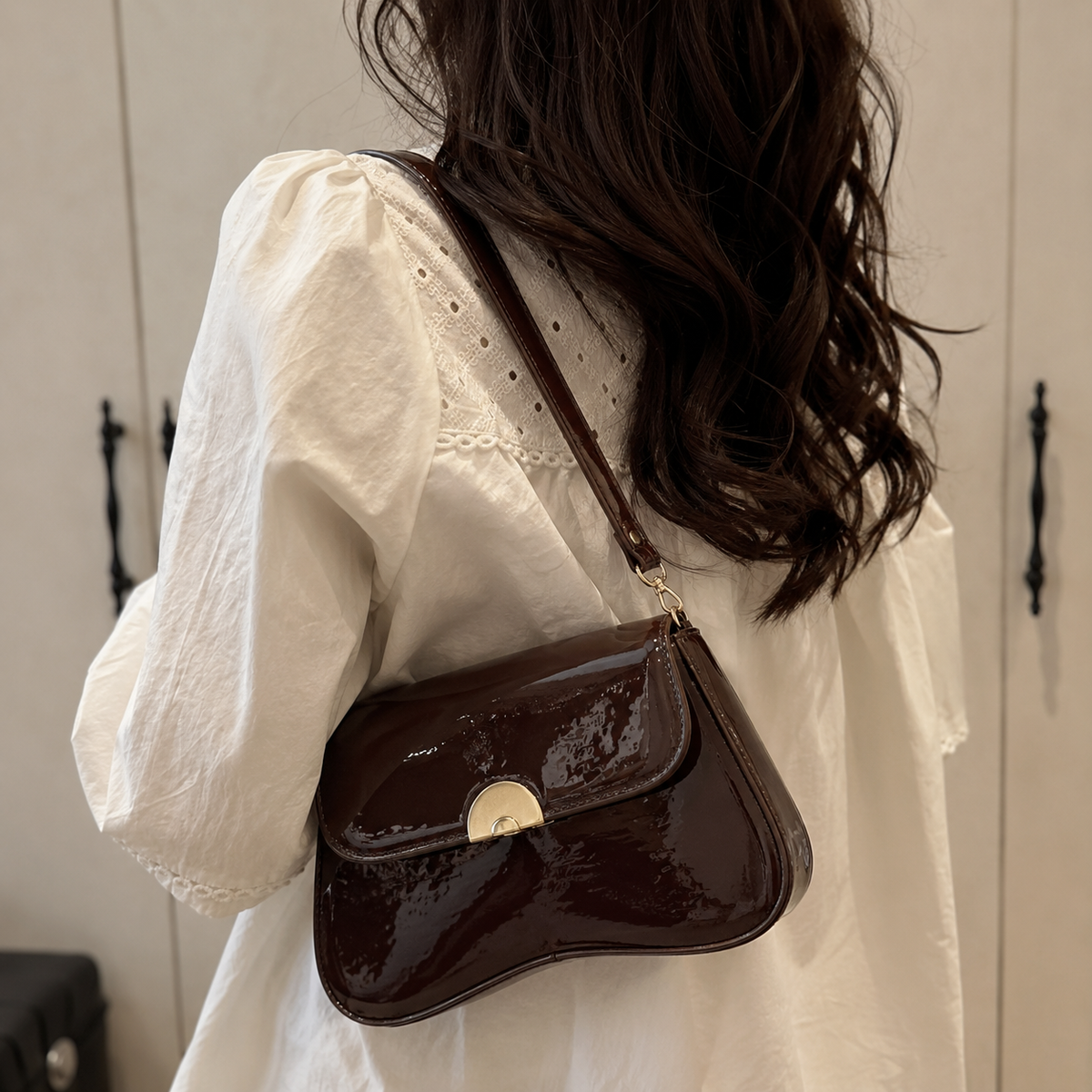 Luna Patent Shoulder Bag - Chocho Brown