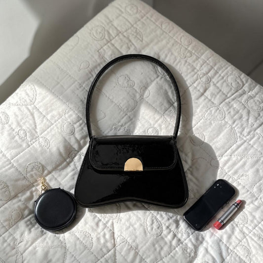 Luna Patent Shoulder Bag - Black
