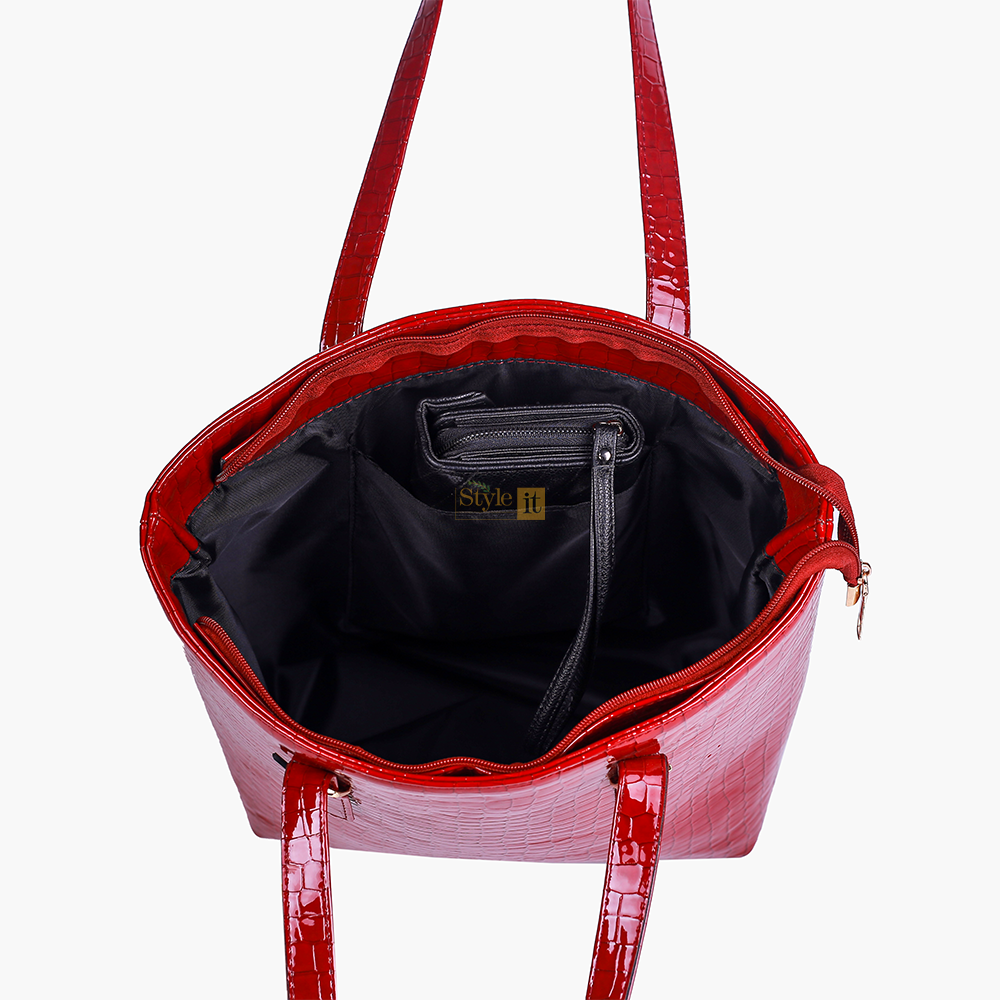 Roomy Reddish Maroon Crocodile Leather Bag