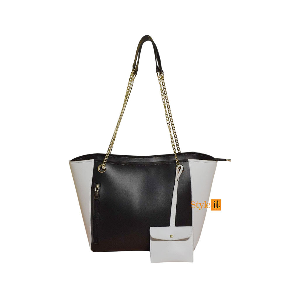 Black and White Two Tone mini pouch Tote