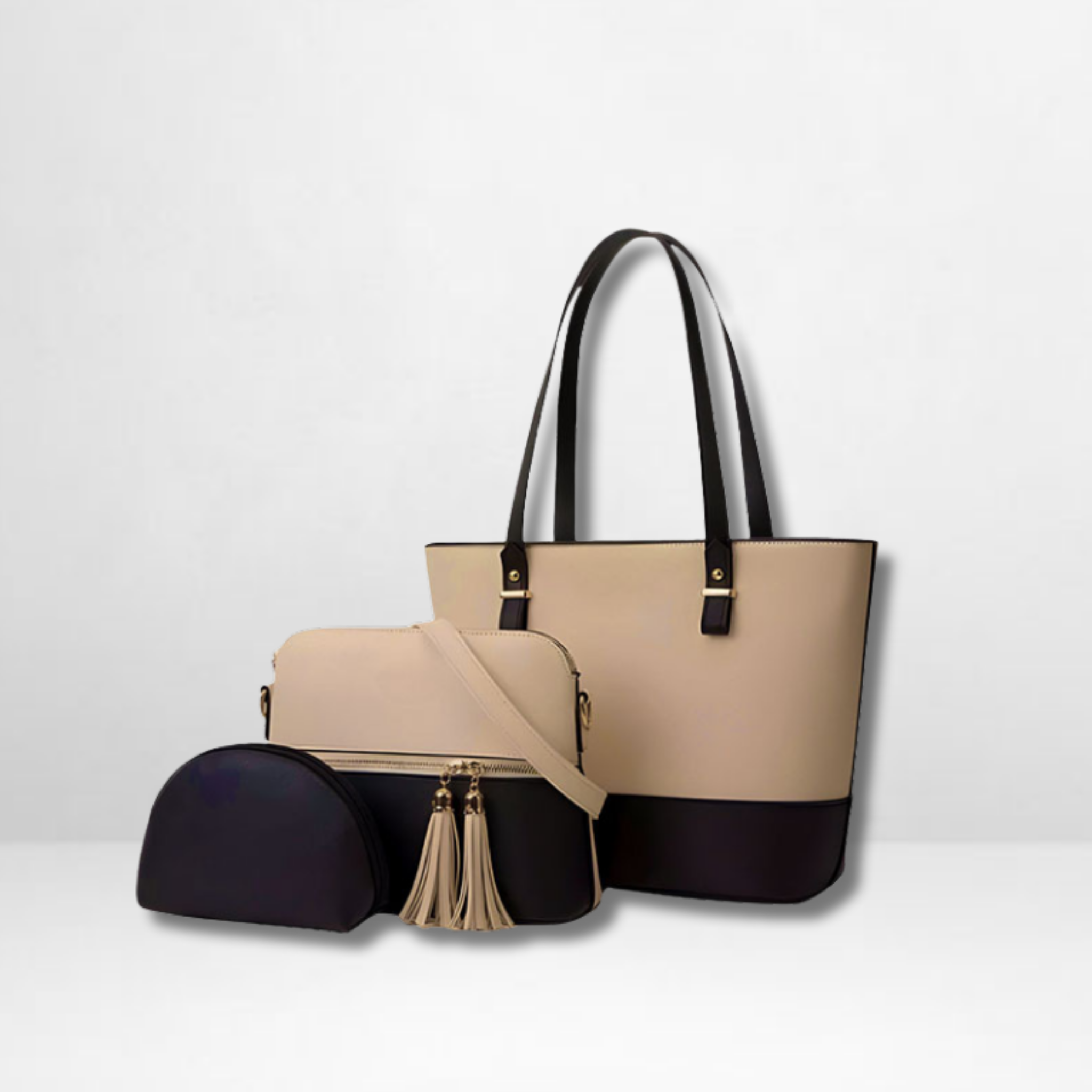 Carla Beige Black 3 Pcs Shoulder Bag