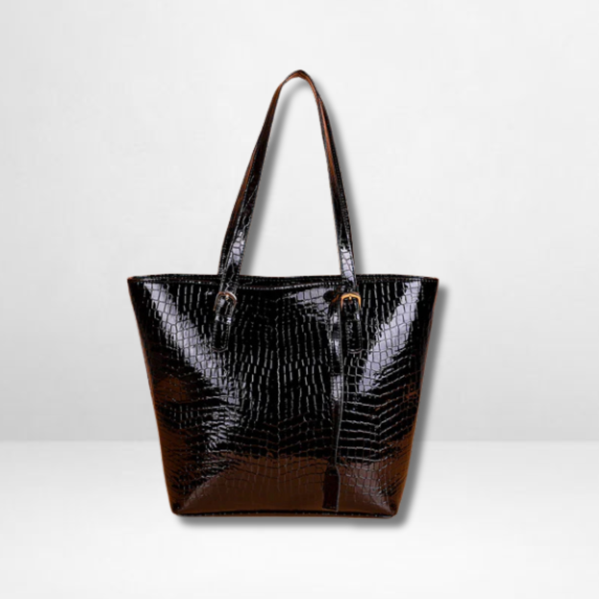 Roomy Black Crocodile Leather Tote Bag