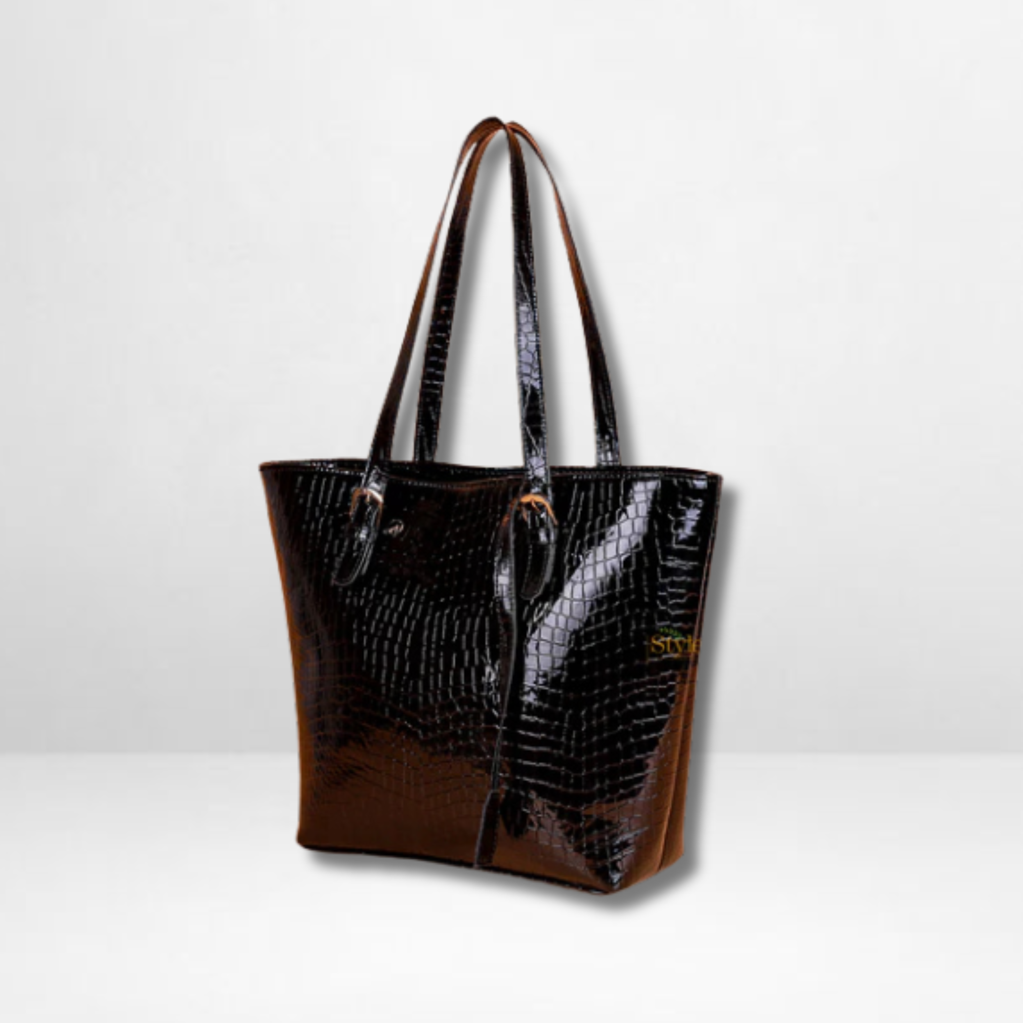 Roomy Black Crocodile Leather Tote Bag