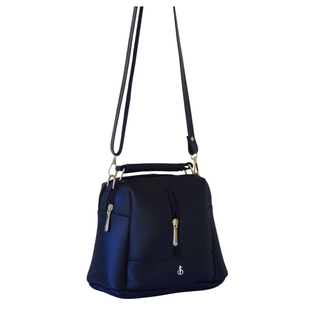 Jet Black Luxe Leather 4-Zip Bucket Bag