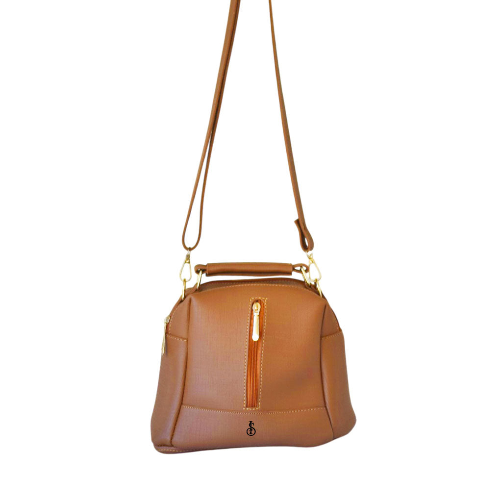 Mustard Brown Luxe Leather 4-Zip Bucket Bag