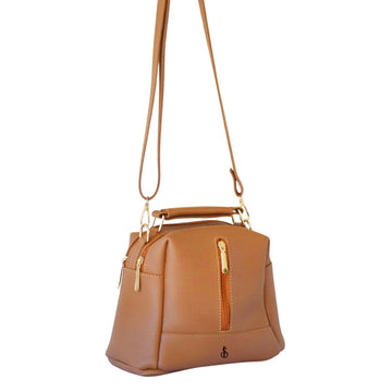 Mustard Brown Luxe Leather 4-Zip Bucket Bag