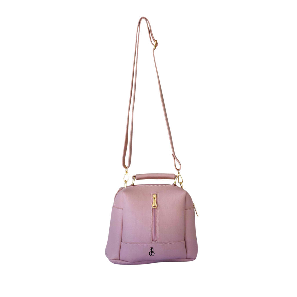 pinkish Luxe Leather 4-Zip Bucket Bag