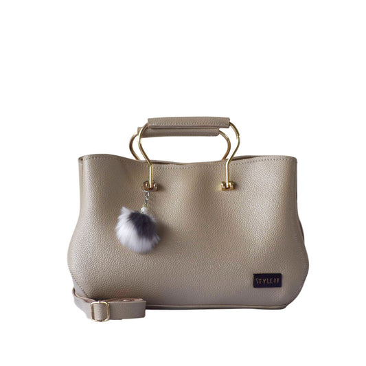 Beige Satchel Leather Handbag for Women