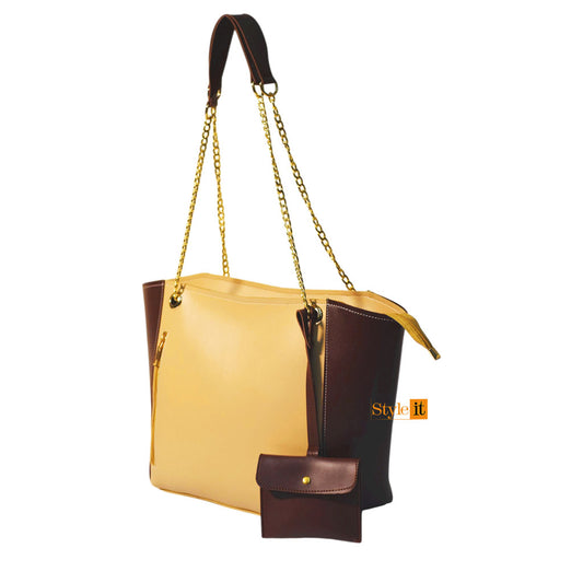 Skin And Chocho Brown Two Tone mini pouch Tote