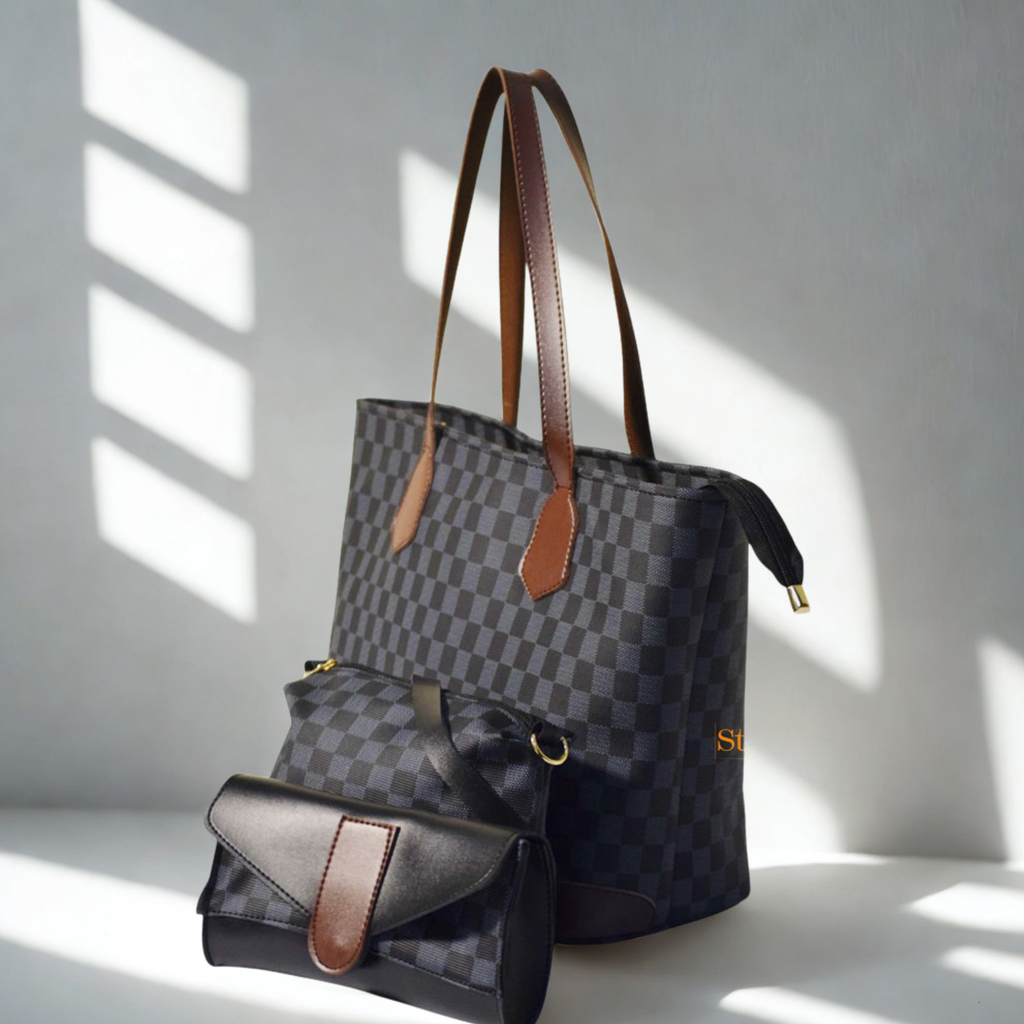 Black & Choco Brown Checkered Tote