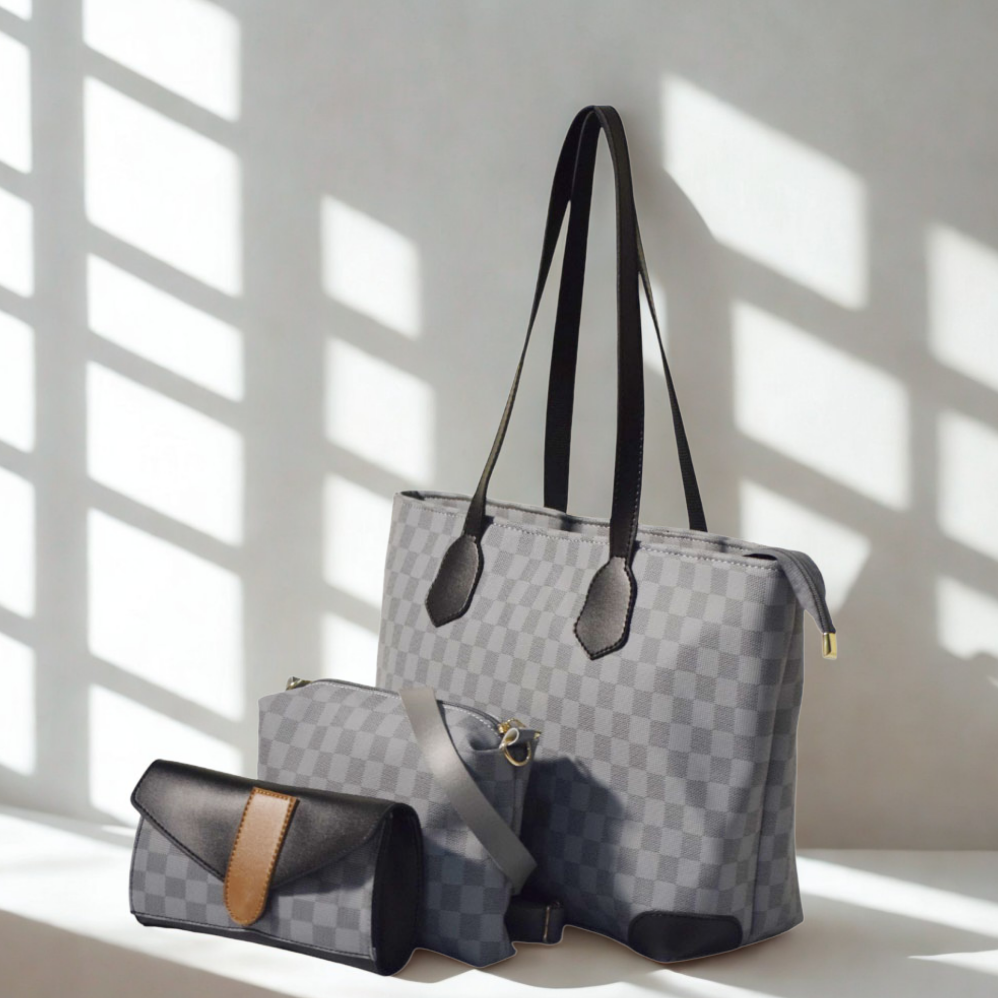 Grey & Black Checkered Tote