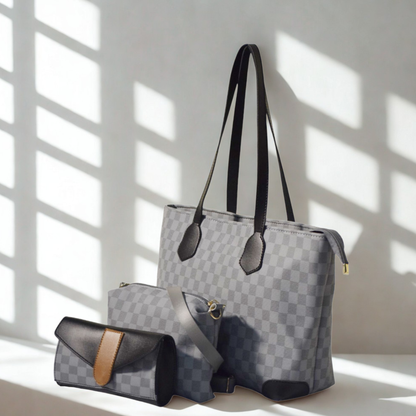 Grey & Black Checkered Tote
