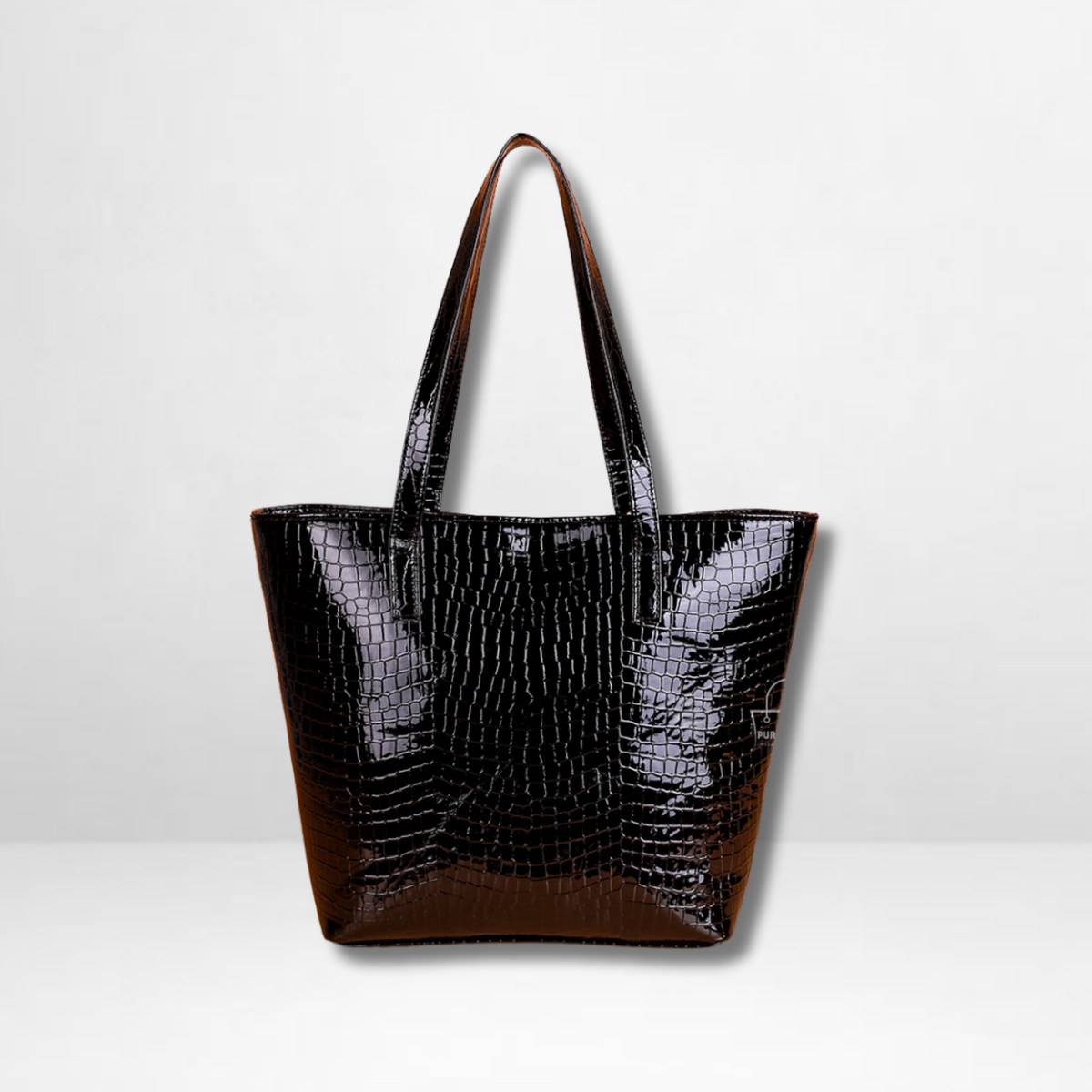 Roomy Black Crocodile Leather Tote Bag
