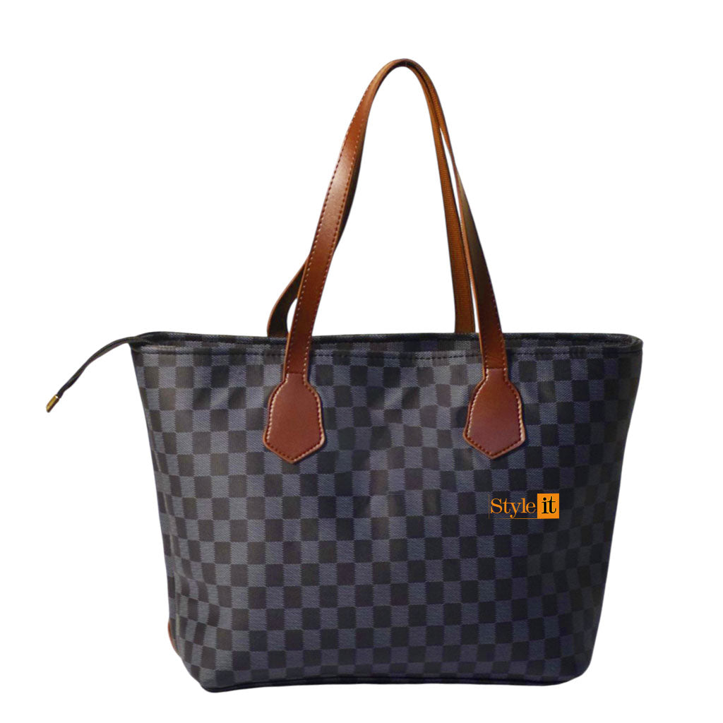 Black  And Choho brown Contrast Checkered tote bag