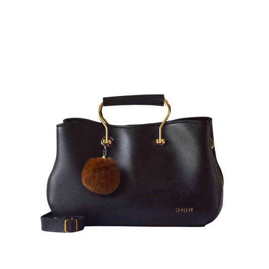 Black Satchel Leather Handbag for Women
