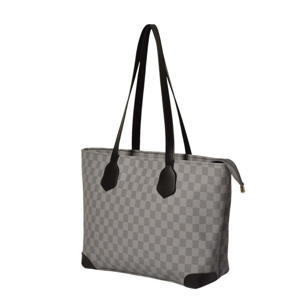 Grey Check with Black Contrast Checkered tote bag