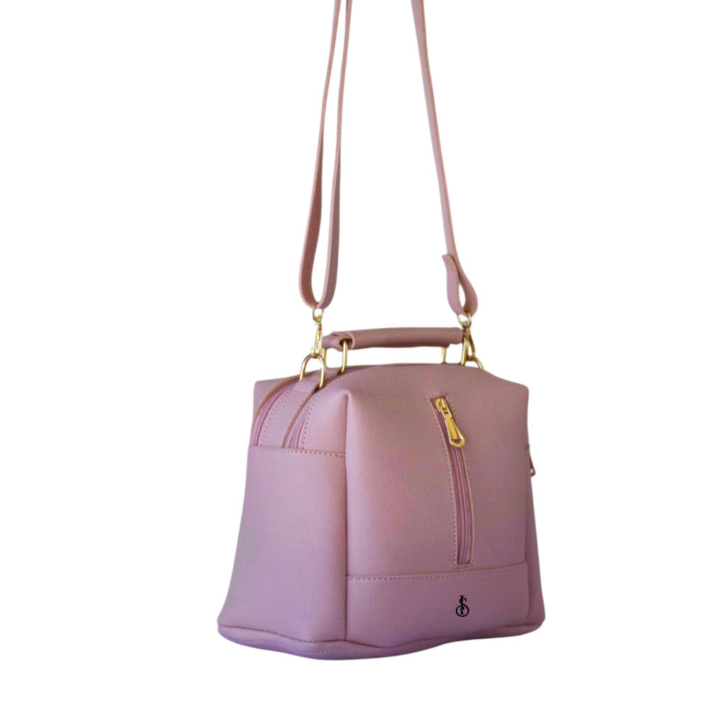 pinkish Luxe Leather 4-Zip Bucket Bag