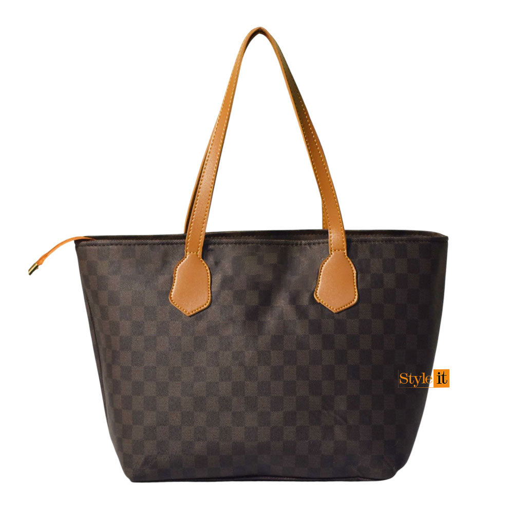 Brown Check With Mustrad Contrast Checkered tote bag