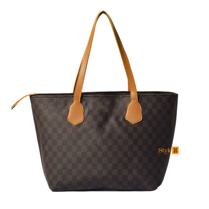 Brown & Mustard Checkered Tote