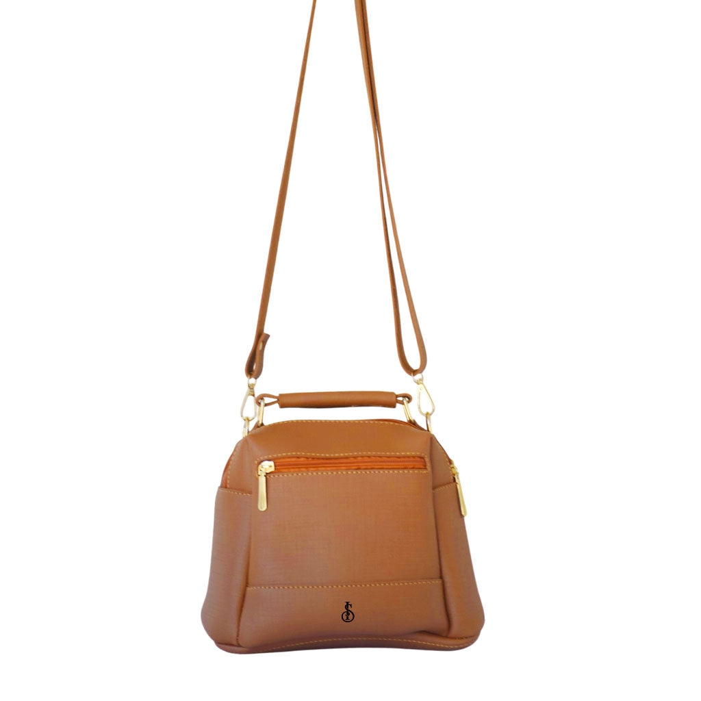 Mustard Brown Luxe Leather 4-Zip Bucket Bag