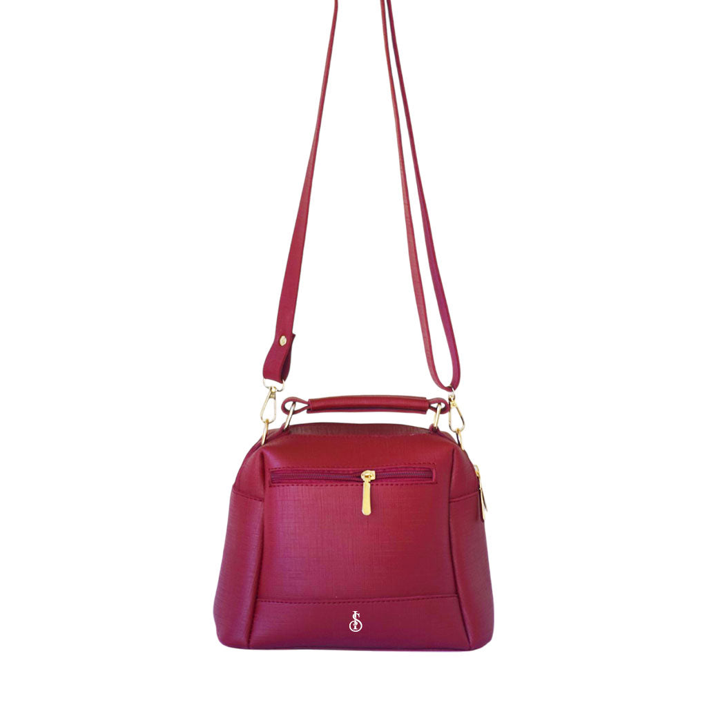Maroonish Luxe Leather 4-Zip Bucket Bag