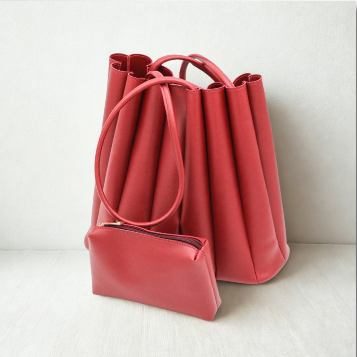 Pleated Maroon Tote