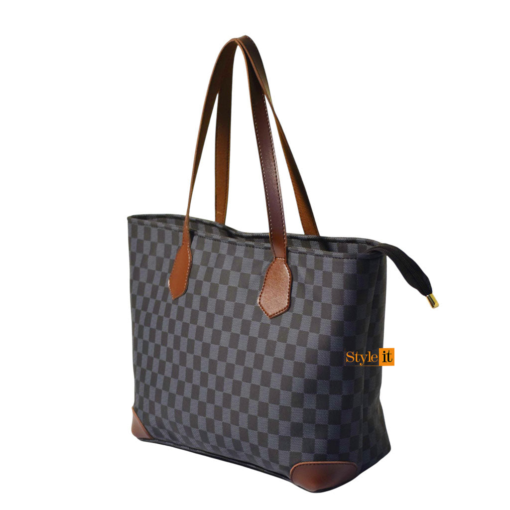 Black  And Choho brown Contrast Checkered tote bag