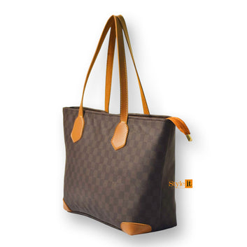 Brown Check With Mustrad Contrast Checkered tote bag