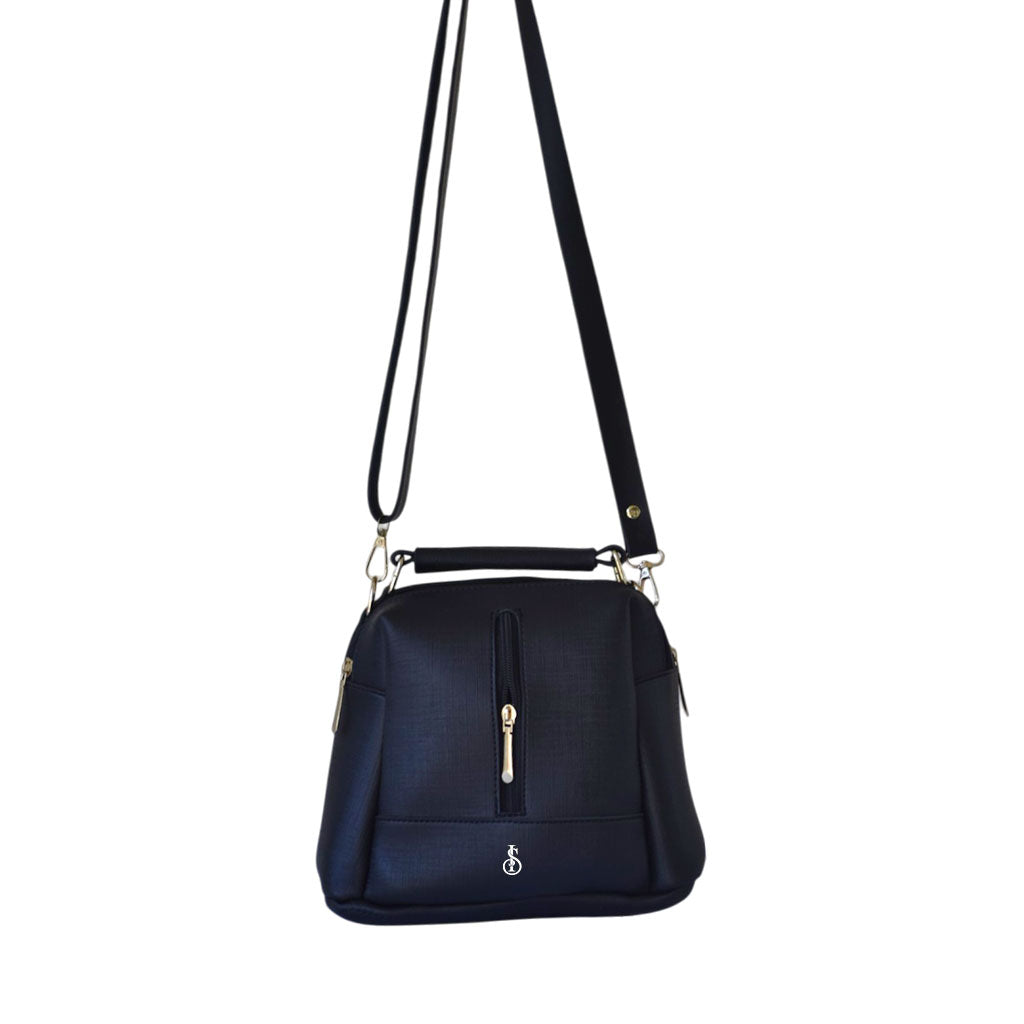 Jet Black Luxe Leather 4-Zip Bucket Bag