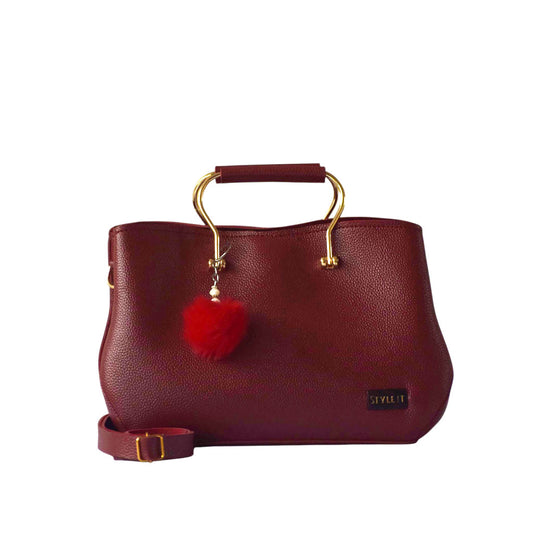 Maroon Satchel Leather Handbag for Women