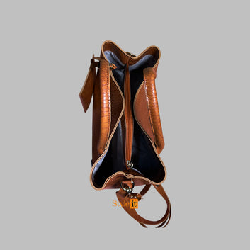 Mustard Brown Krokodil Satchel Handbag