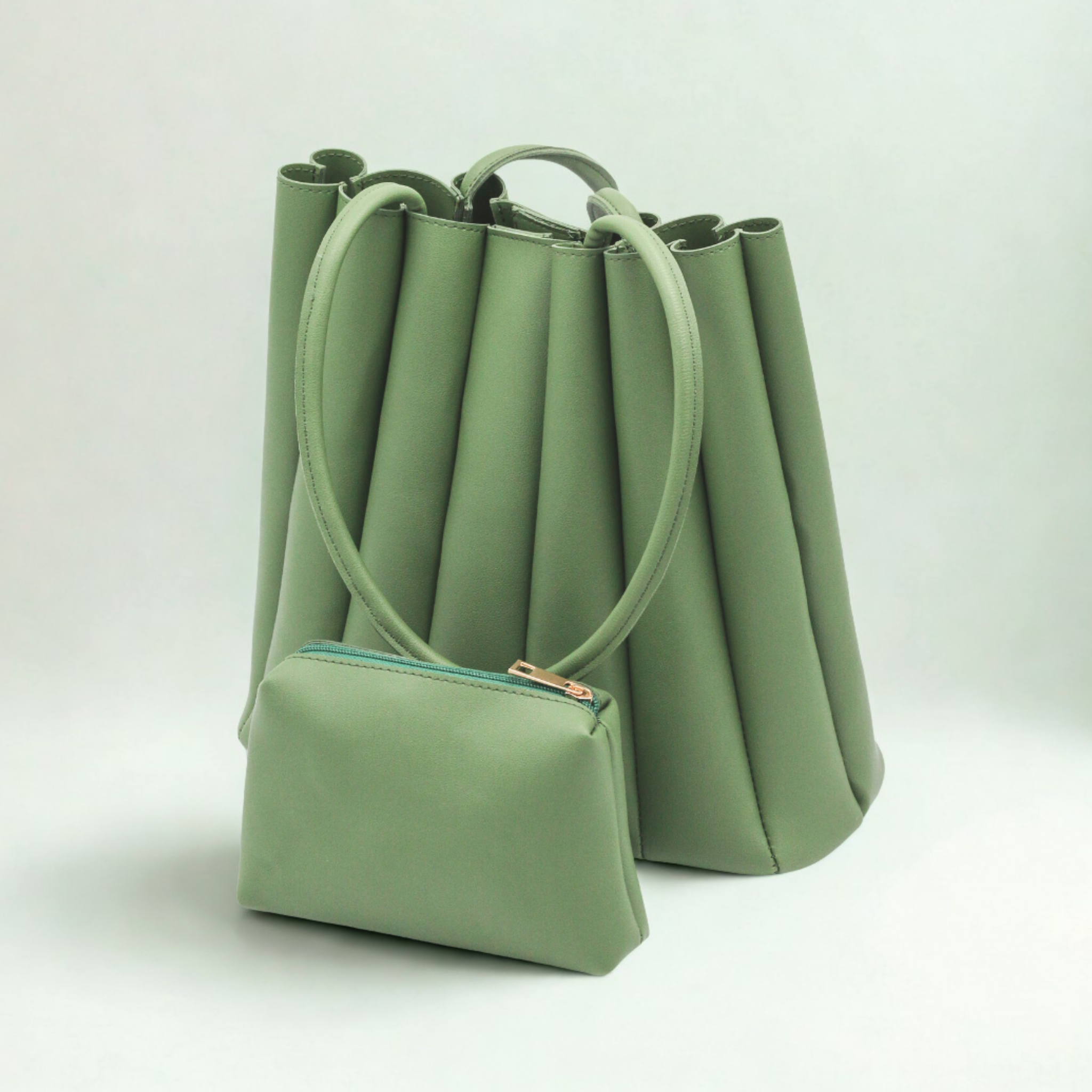 Pleated Green Tote