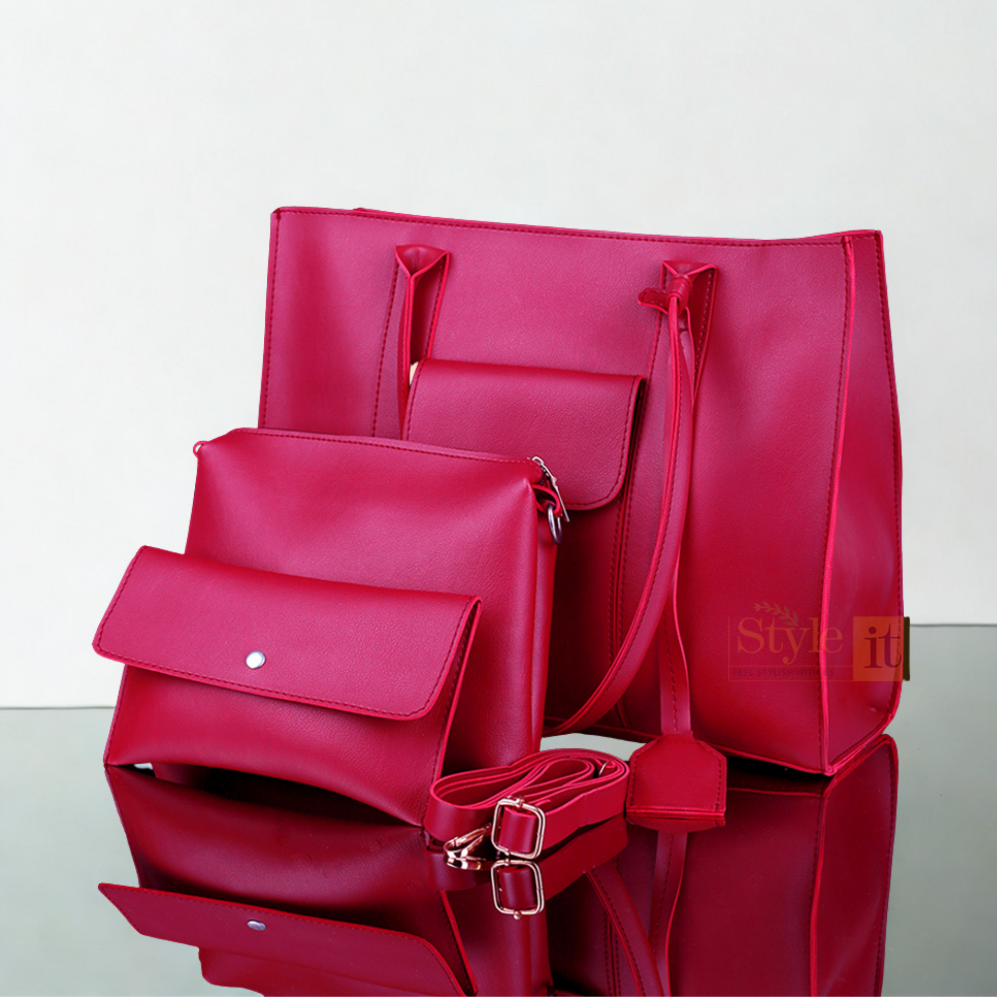 Triplet Maroon Tote Set