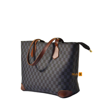 Black  And Choho brown Contrast Checkered tote bag