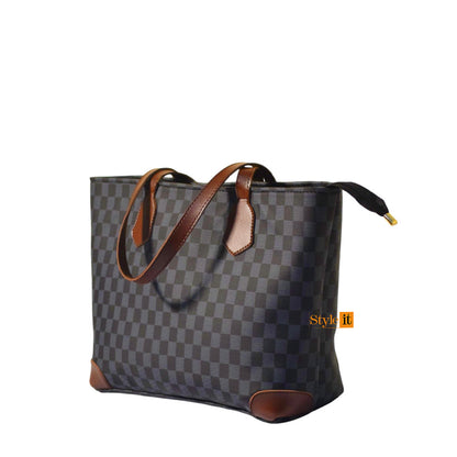 Black & Choco Brown Checkered Tote