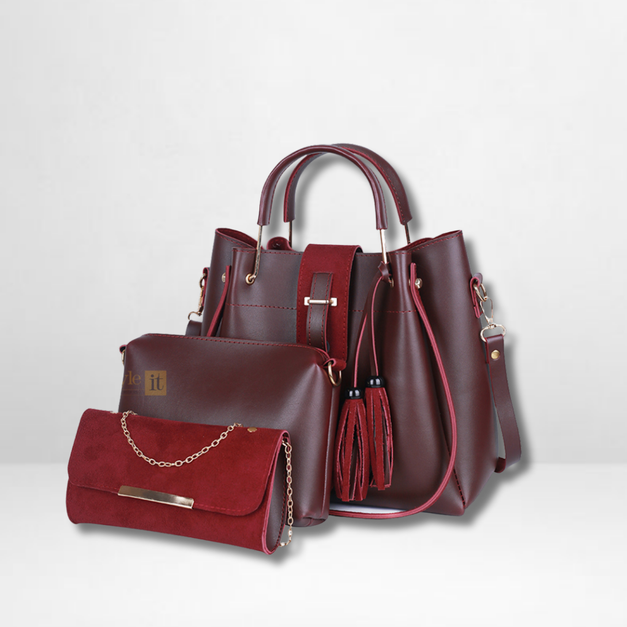 Scooby Maroon 3 Pcs Handbag