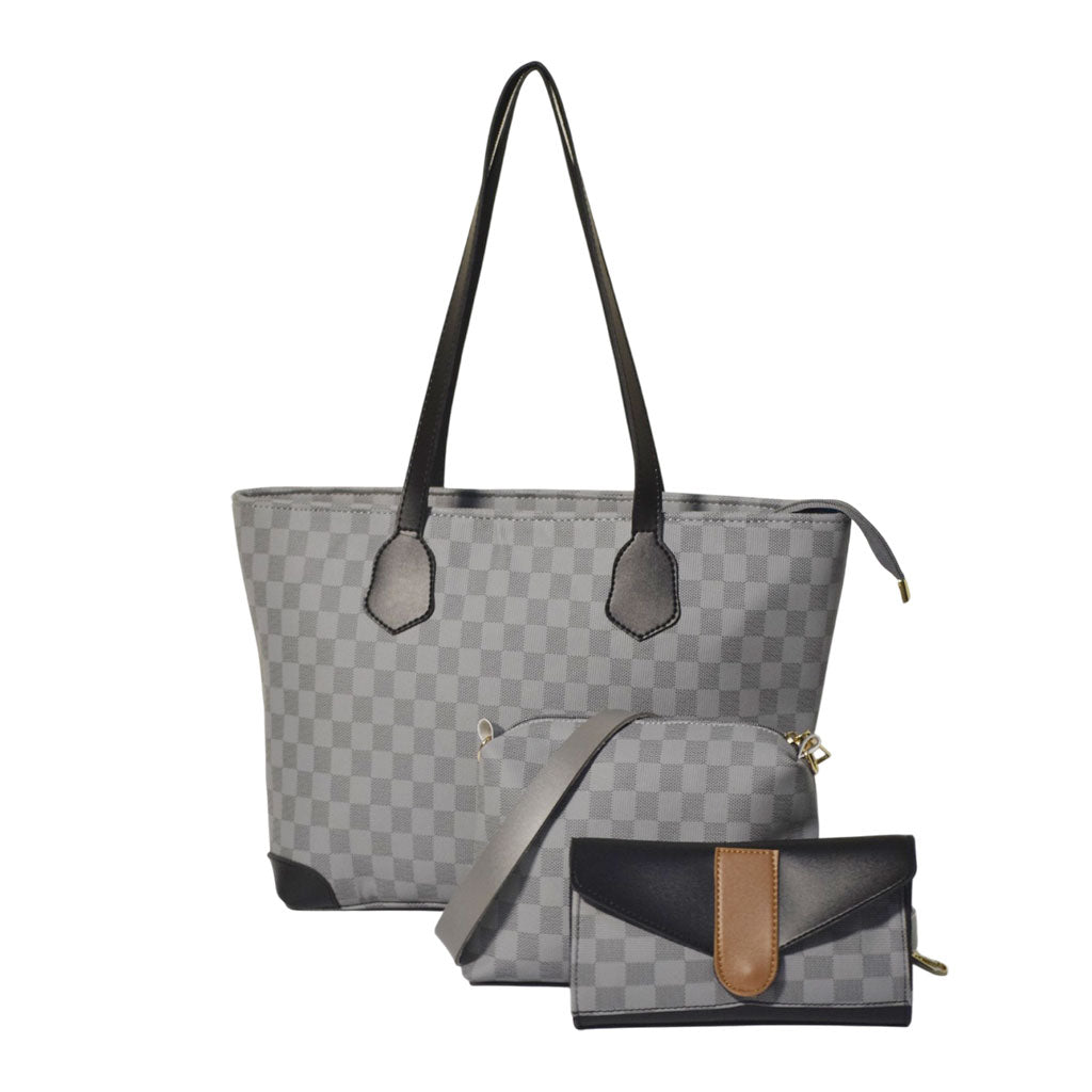 Grey Check with Black Contrast Checkered tote bag