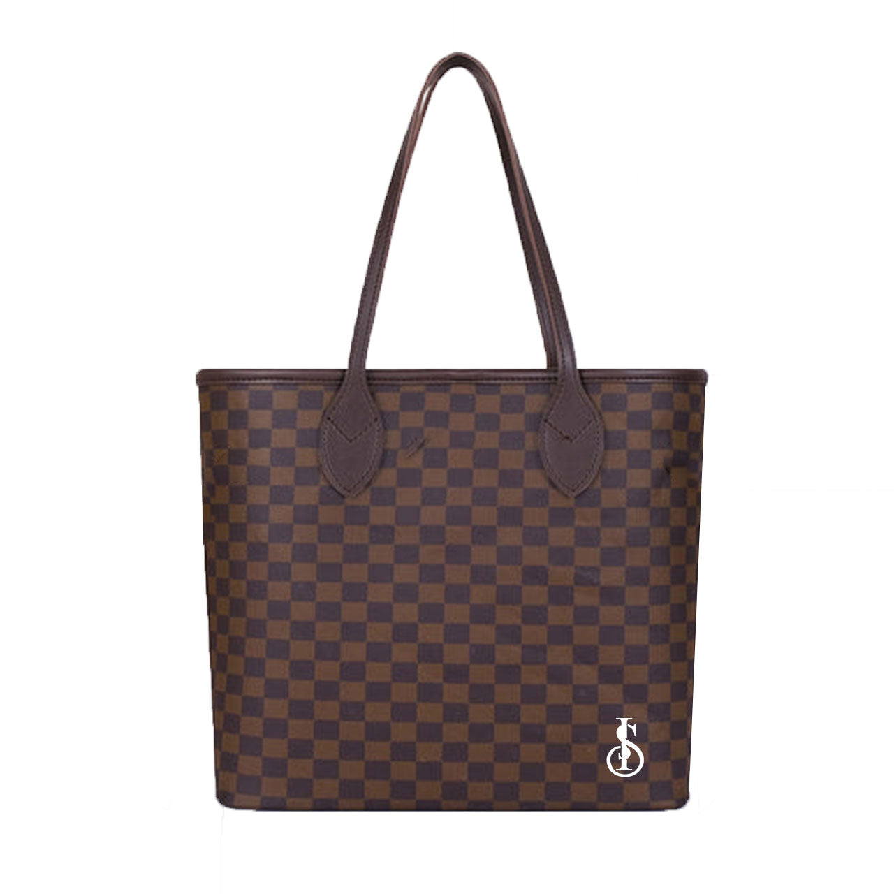 Choco Brown Checkered Zipper Tote