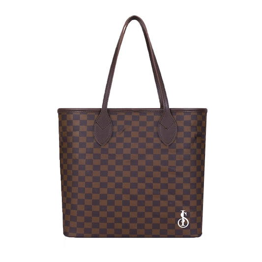 Choco Brown Checkered Zipper Tote