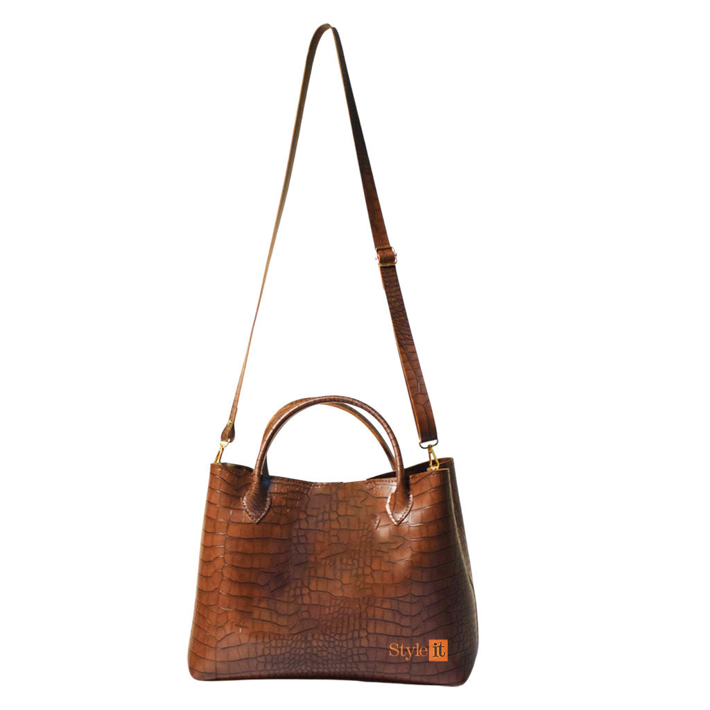 Chocho Brown Krokodil Satchel Handbag