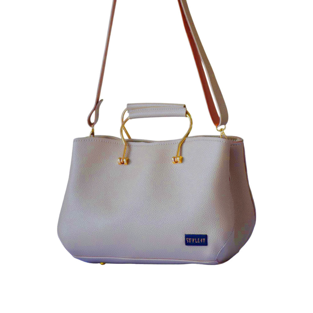 Satchel Beige Leather Hand Bag