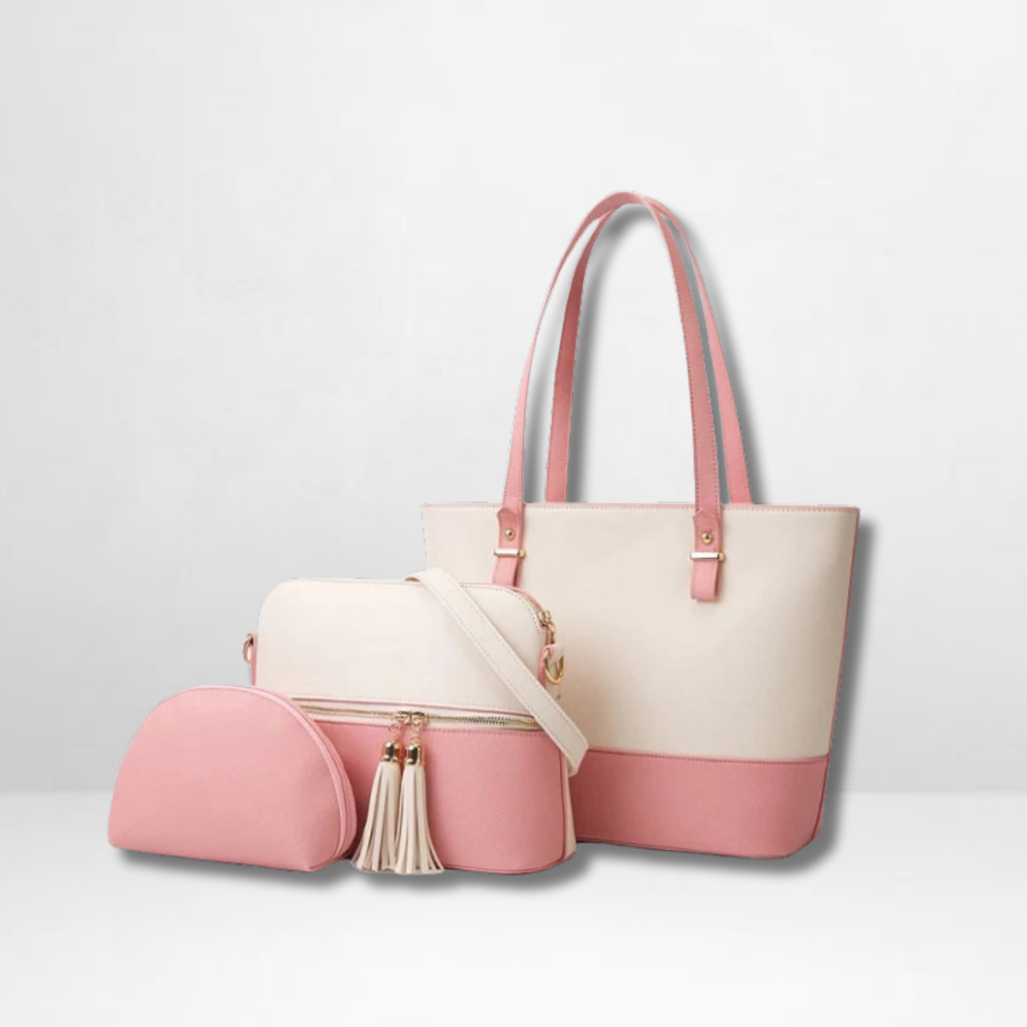 Carla White & Pink 3 Pcs Shoulder Bag