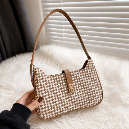 AURA Check Shoulder Bag- Mustard Brown