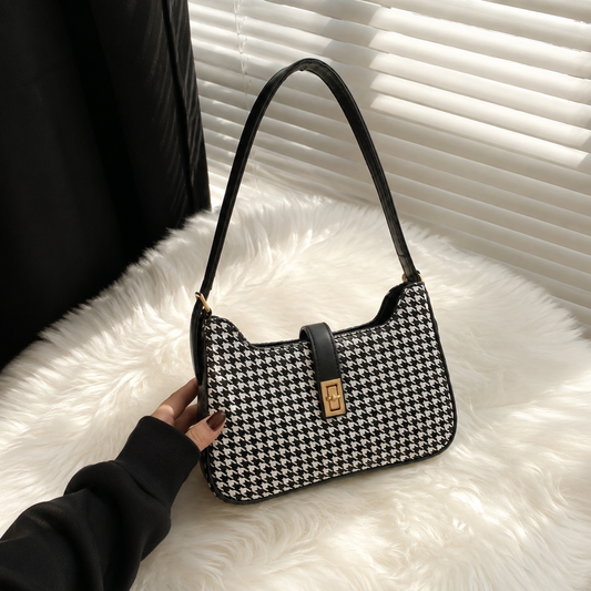 AURA Check Shoulder Bag- Black