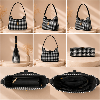 AURA Check Shoulder Bag- Black