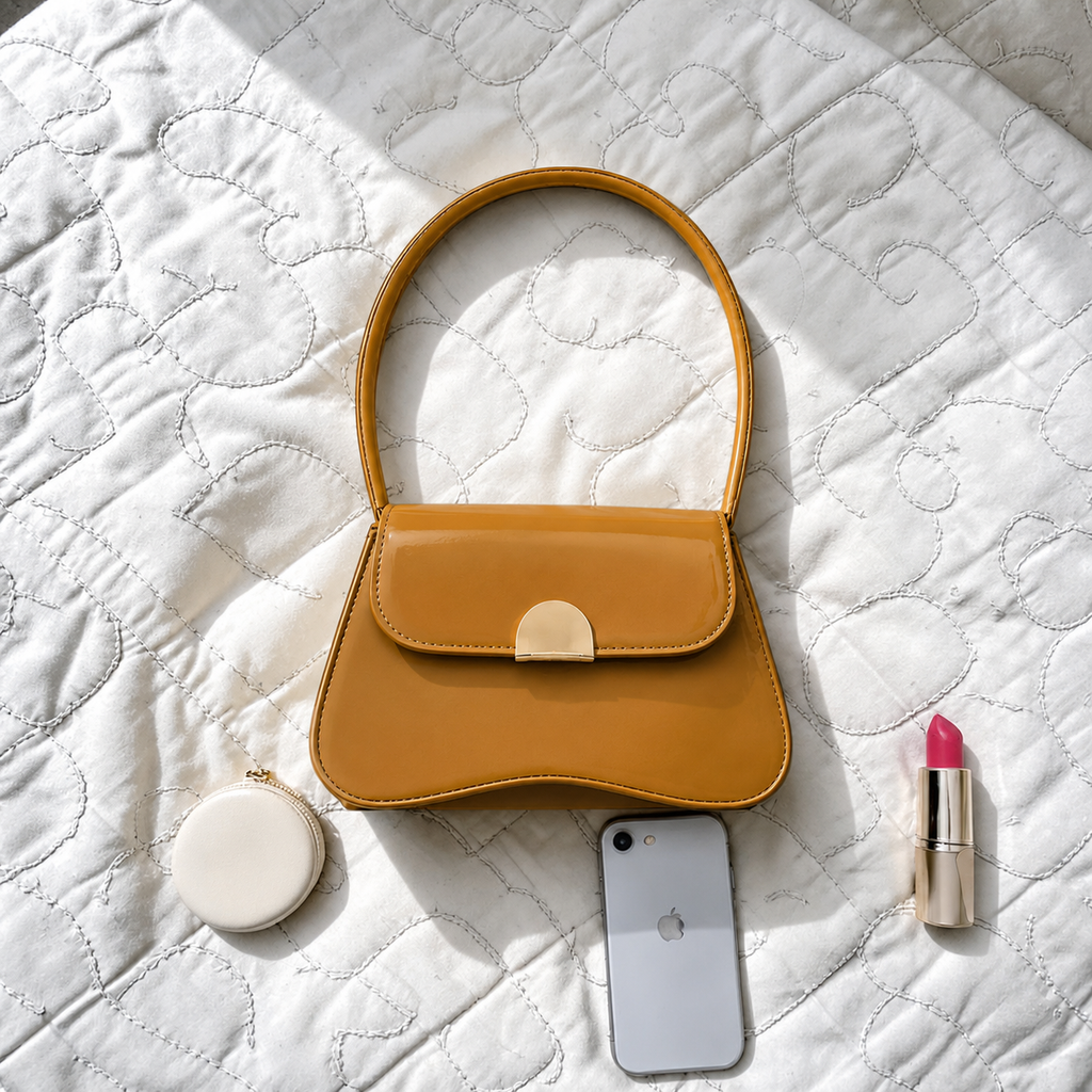 Luna Patent Shoulder Bag -Mustard Brown