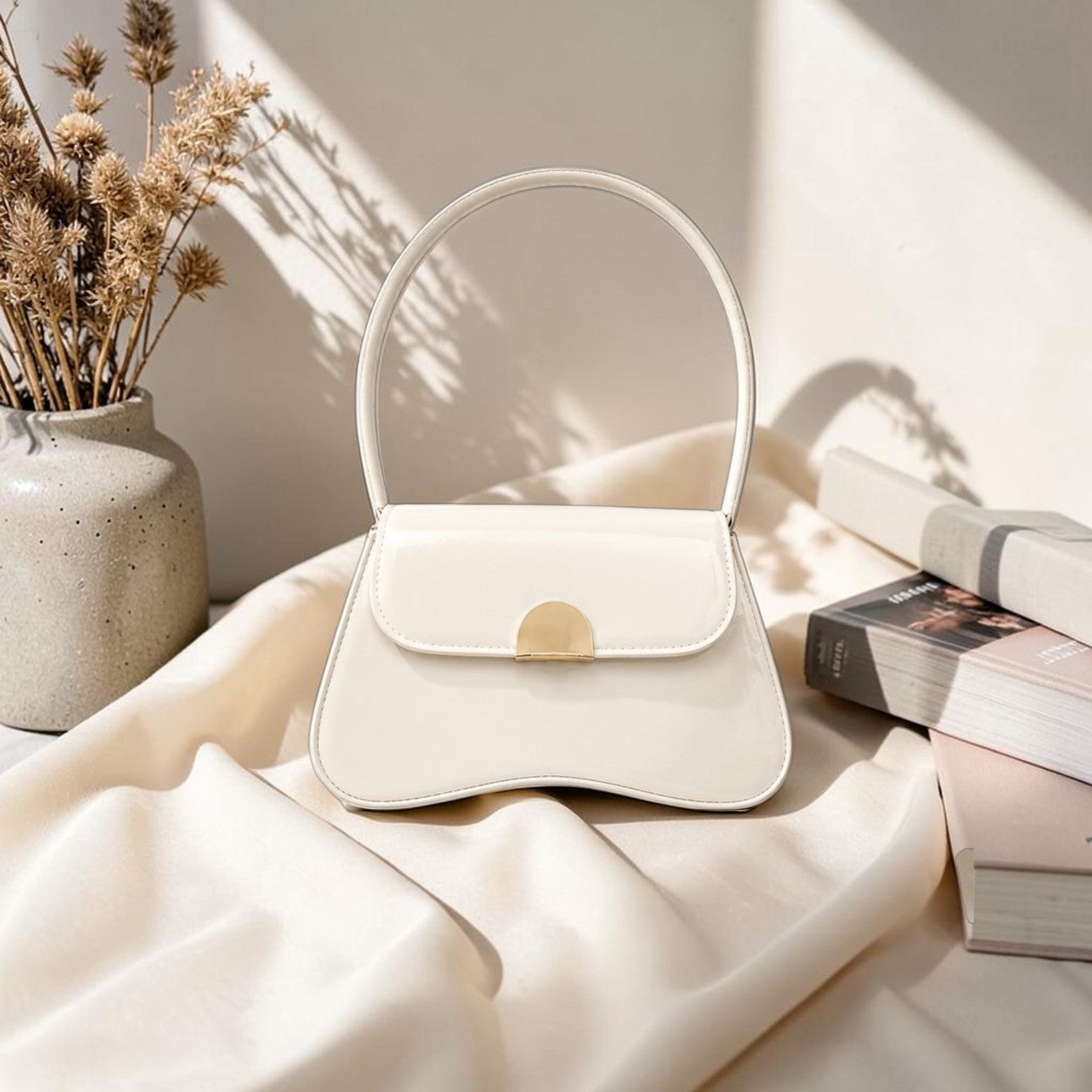 Luna Patent Shoulder Bag -White
