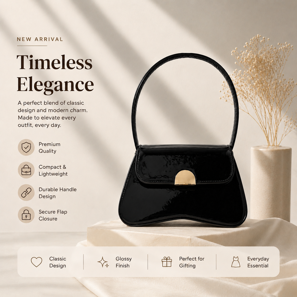 Luna Patent Shoulder Bag - Black