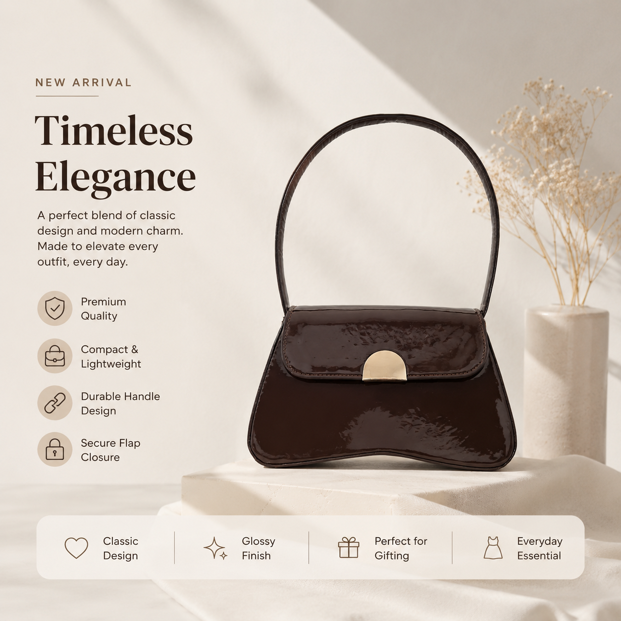 Luna Patent Shoulder Bag - Chocho Brown